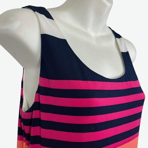 JESSICA HOWARD Stripe Navy Blue Pink Sleeveless Maxi Jersey Knit Stretch Dress S - Picture 8 of 16